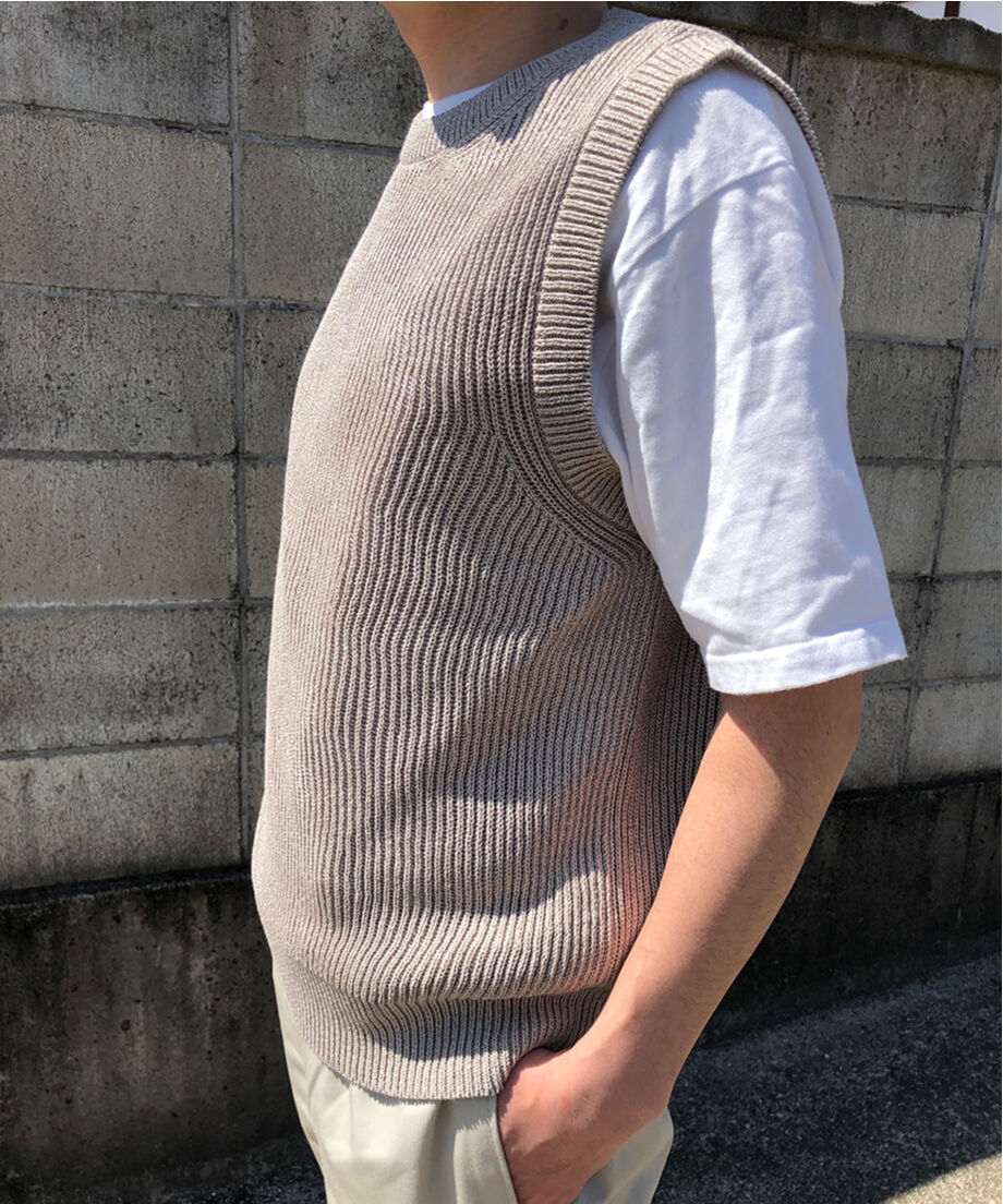 サマーニット】両あぜ編みベスト（グレー） | ABE KNIT
