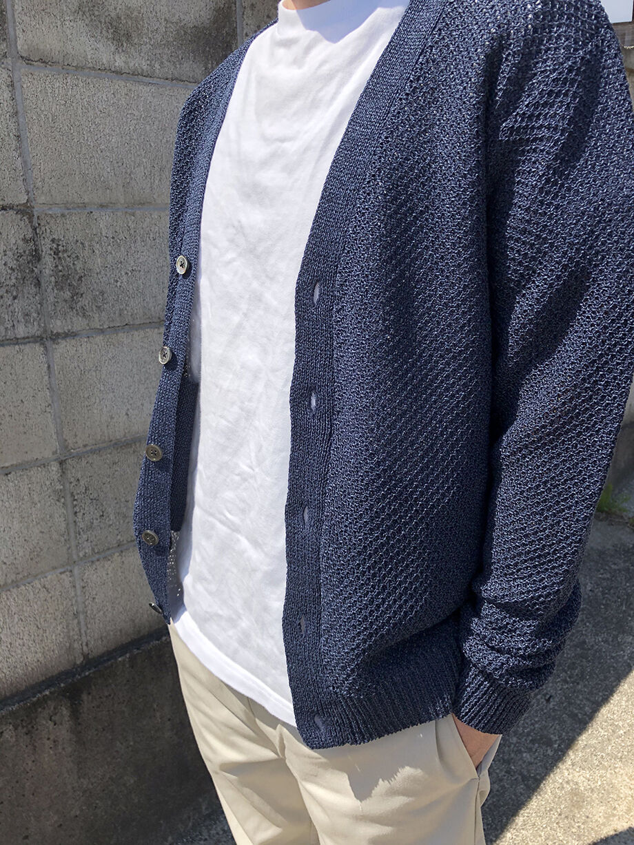 ヒムカシ　鹿の子　カーディガン NANO universe カーディガン テック鹿の子ニットカーディガン