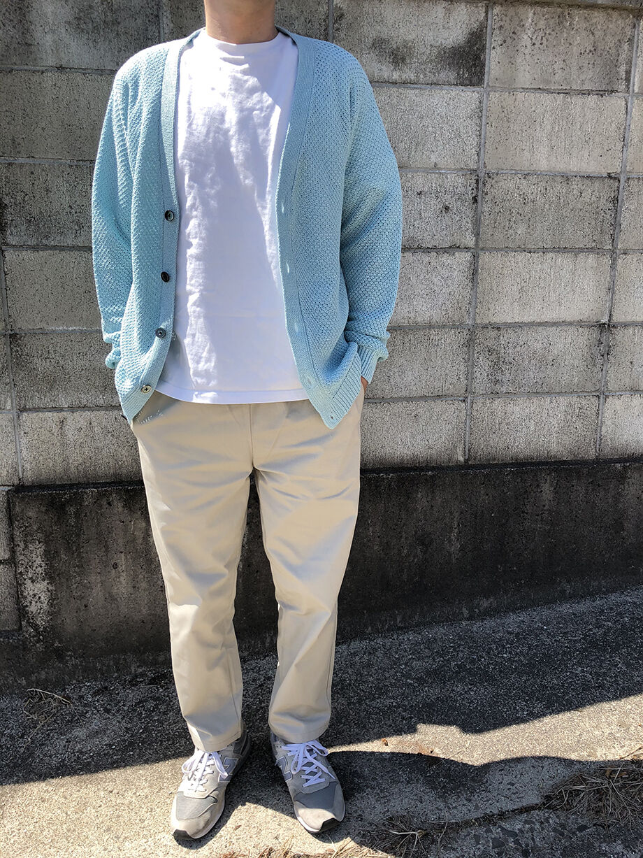 サマーニット】鹿の子柄カーディガン（サックス） | ABE KNIT