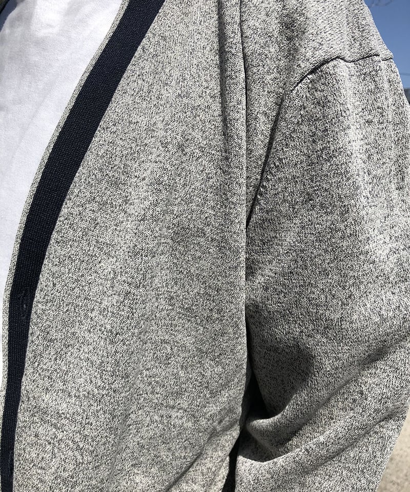 サマーニット】天竺ハイゲージカーディガン（グレー×ネイビー） | ABE KNIT