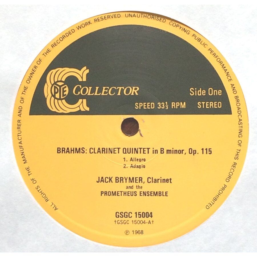 中古LPレコード【 ブラームス／クラリネット五重奏曲、ジャック