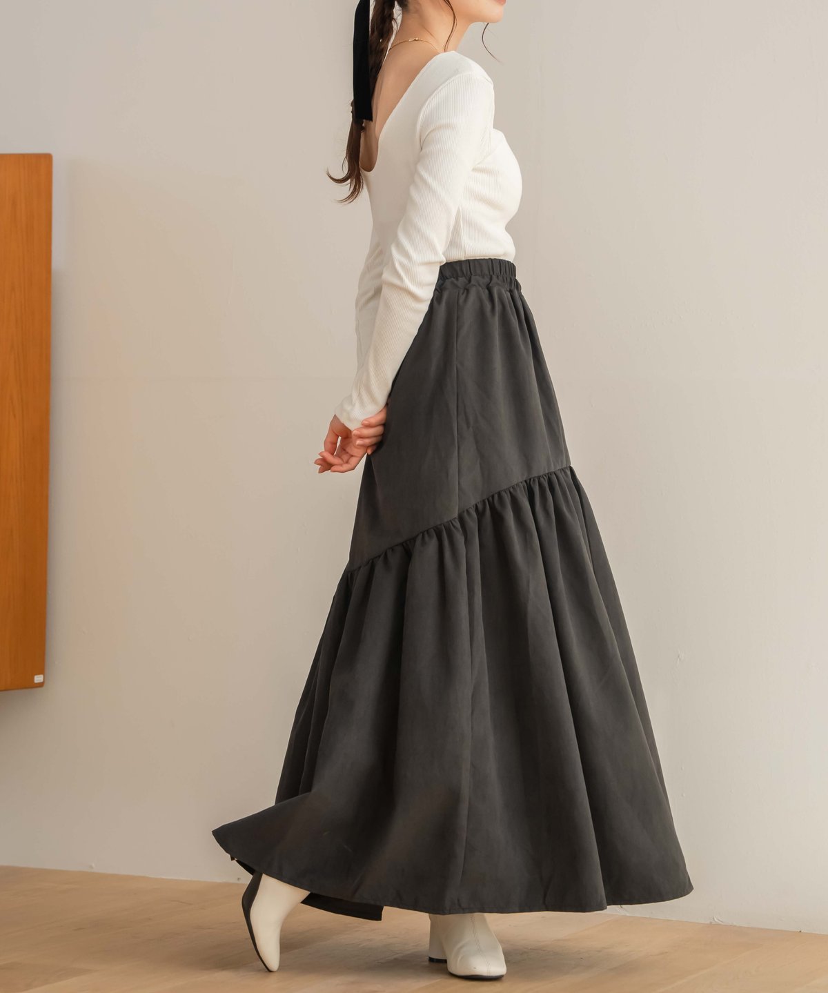 gather flare skirt black | yourmle