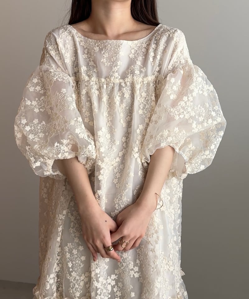 ワンピース back ribbon flower jacquard dress ivory back ribbon flower jacquard dress