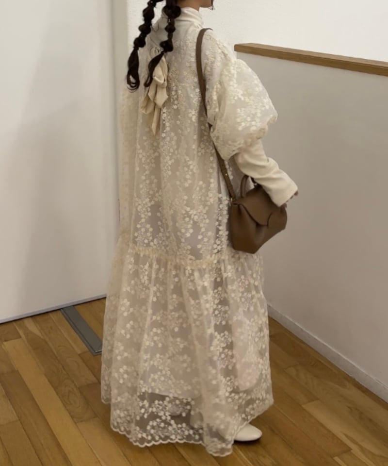 yourmle backribbon flower jacquard dress