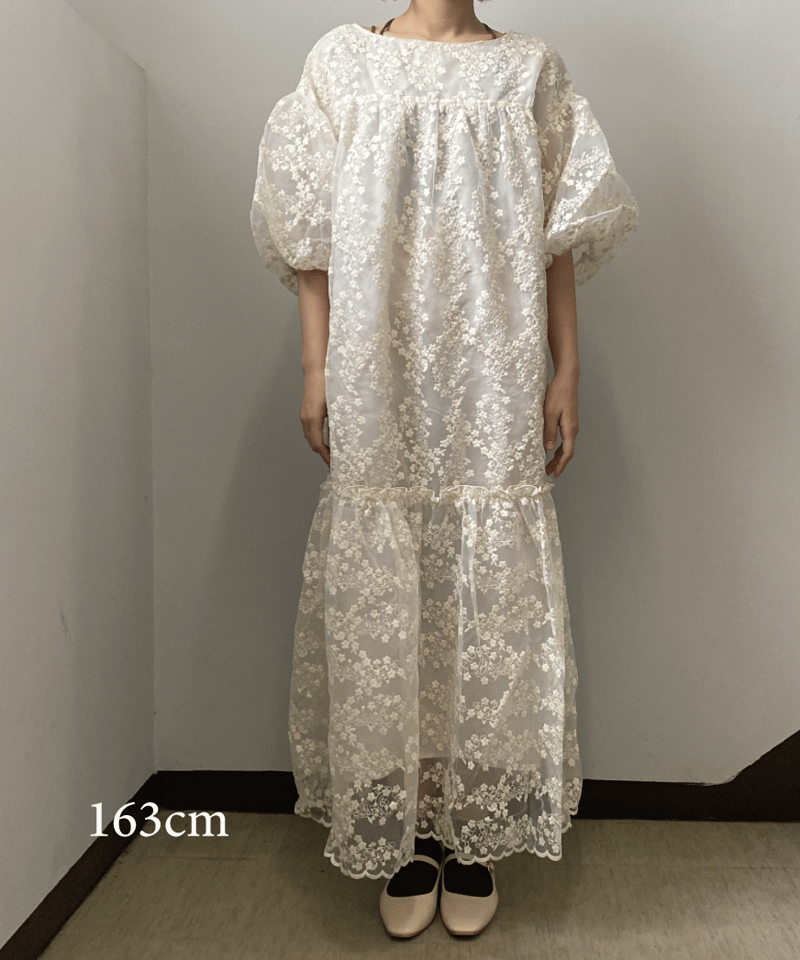 back ribbon flower jacquard dress | yourmle