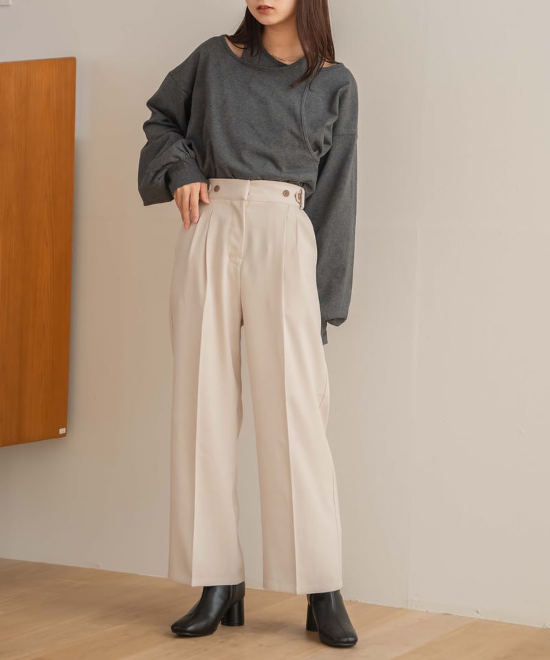 side button tuck pants ivory | yourmle