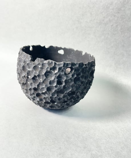 雷土・蜜鉢  黒結晶2番釉薬 Ｍ