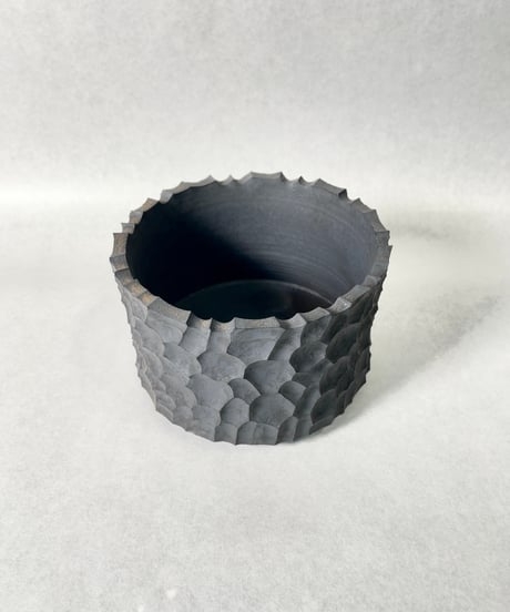 稲妻紋鉢 半筒型 黒結晶釉・Ｍ