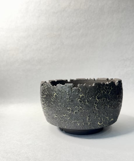 雷土・クラック釉薬ブラックカラーシリーズ鉢 茶碗型サイズ大鉢 爬虫類系釉薬