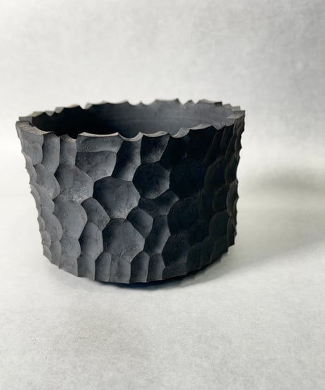 稲妻紋鉢 半筒型 黒結晶釉・Ｍ
