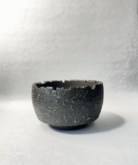 雷土・クラック釉薬ブラックカラーシリーズ鉢 茶碗型サイズ大鉢 爬虫類系釉薬