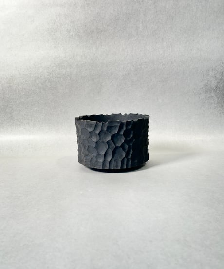 稲妻紋鉢 半筒型 黒結晶釉・Ｍ