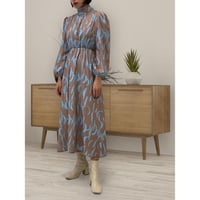 diploa | PRINTED BOW DRESS | Brown x Sax