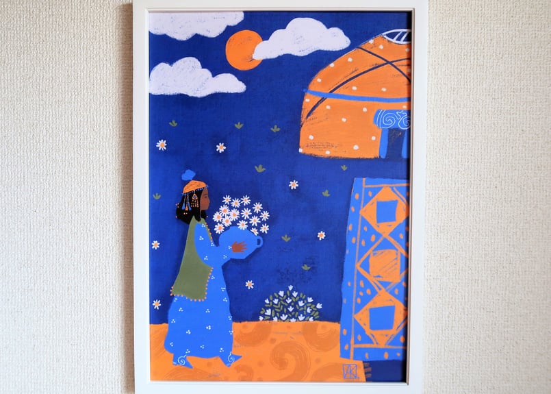 カザフスタンの遊牧民の絵画 カザフ Aul、遊牧民の住居、遊牧民のカザフ人、カザフスタンの村での