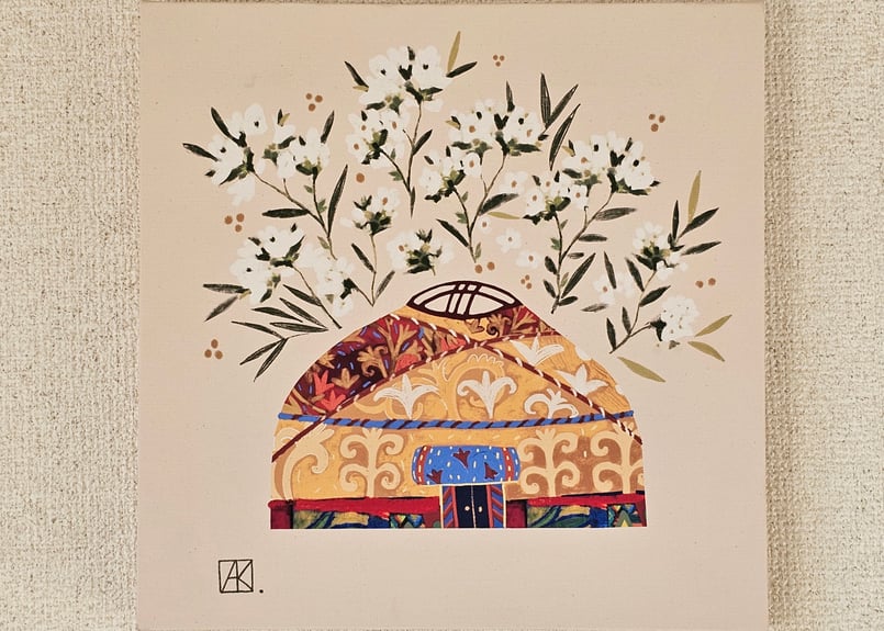 アートパネル「花咲くユルタ」【カザフスタン Aigerim Karibayeva】AA アートパネル「花咲くユルタ」【カザフスタン Aigerim Karibayeva】AA