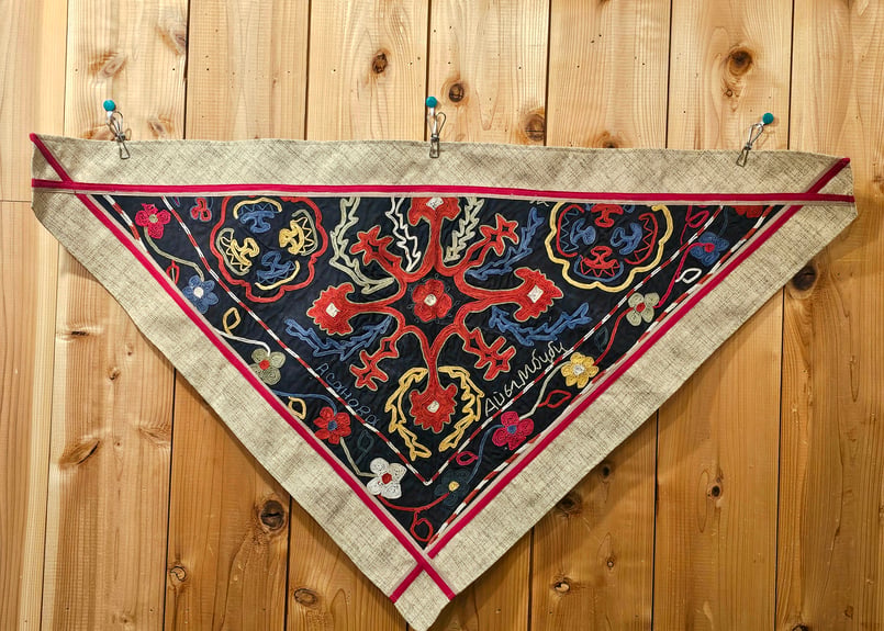 ビンテージ刺繍布の壁掛け（三角形）【クルグズスタン Saima製】SM-TK2