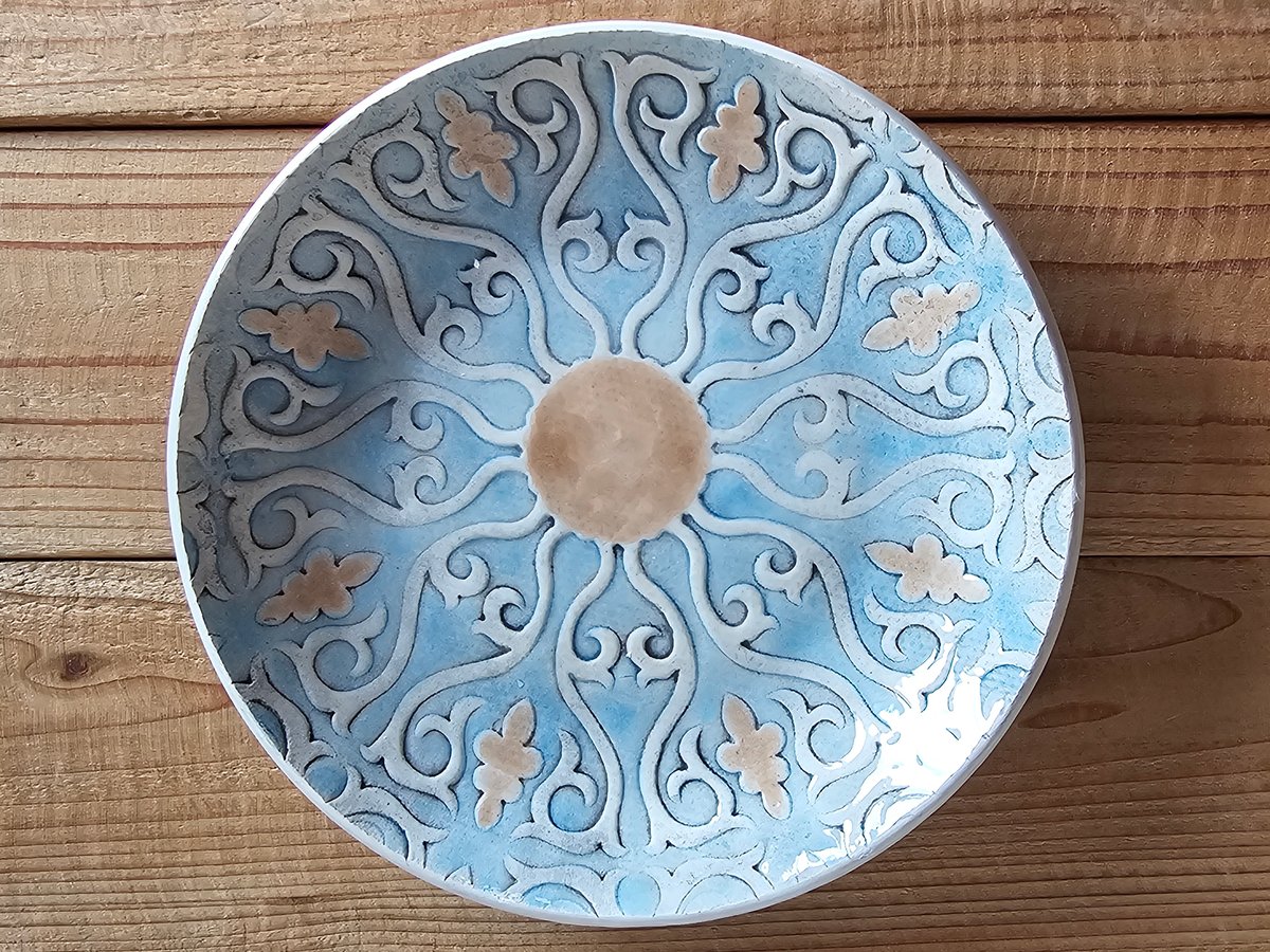 陶器円形皿　二枚 陶器皿16.5cm【カザフスタン Guljan】GJ-DS017-1 | Tulpar