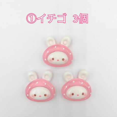 【D886-2】ウサギ　クマ　ネコ　イチゴ　パイナップル　リンゴ　ドリアン　同種類3個