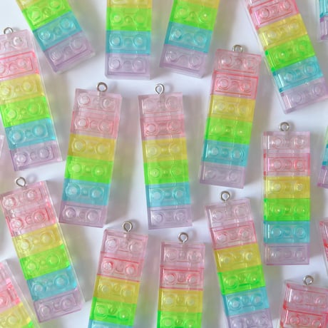 【C42】ブロック　チャーム　クリア　パステル　2個セット