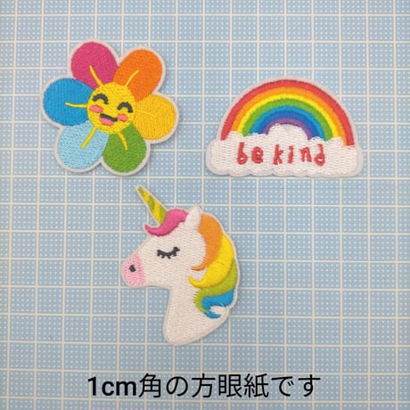 【W5】花　虹　ユニコーン　ワッペン
