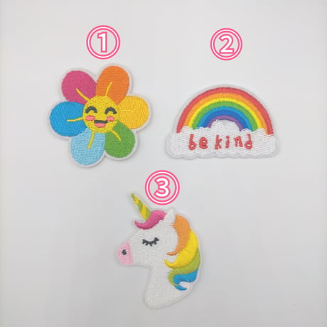 【W5】花　虹　ユニコーン　ワッペン