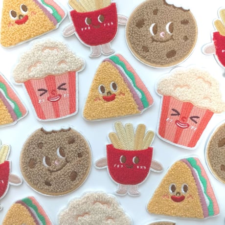 【W12】ポップコーン　サンドイッチ　クッキー　フライドポテト　ワッペン　1枚