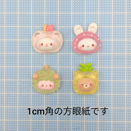 【D886-2】ウサギ　クマ　ネコ　イチゴ　パイナップル　リンゴ　ドリアン　同種類3個