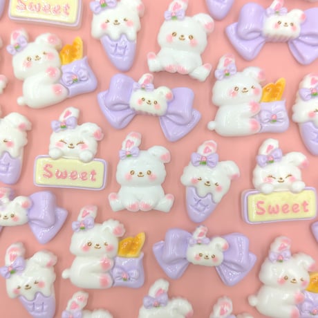 【D772-1】ウサギ　リボン　アイスクリーム　Sweet　5個セット