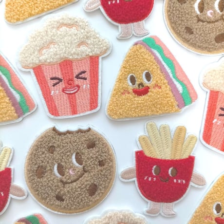 【W12】ポップコーン　サンドイッチ　クッキー　フライドポテト　ワッペン　1枚