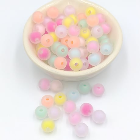 【B125】ラウンド　フロスト　パステル　ビーズ　8mm　20g　カラーミックス