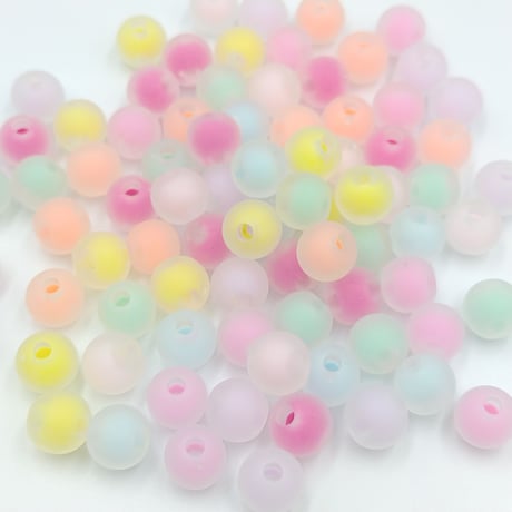 【B125】ラウンド　フロスト　パステル　ビーズ　8mm　20g　カラーミックス