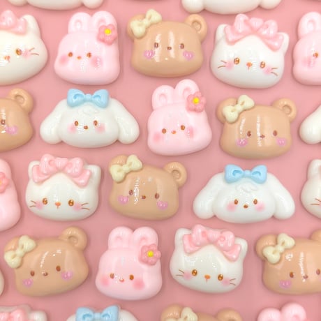 【D897-1】クマ　ウサギ　ネコ　イヌ　フェイス　4個セット　ミックス