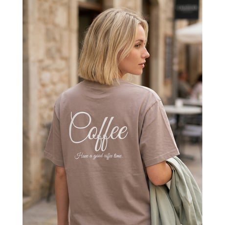 Coffee Print T-Shirt / Azuki<L-24-131>