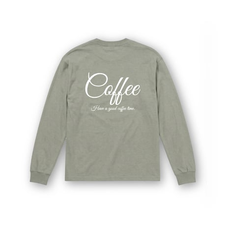 Coffee Print Long Sleeve T-Shirt / Sage Green<L-24-132>