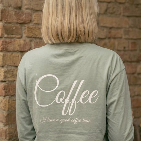 Coffee Print T-Shirt / Sage Green<L-24-131>