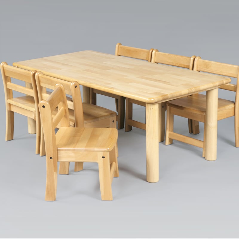 角テーブル120×60 丸脚と椅子6脚セット 120×60丸脚33と乳児椅子18×6脚 