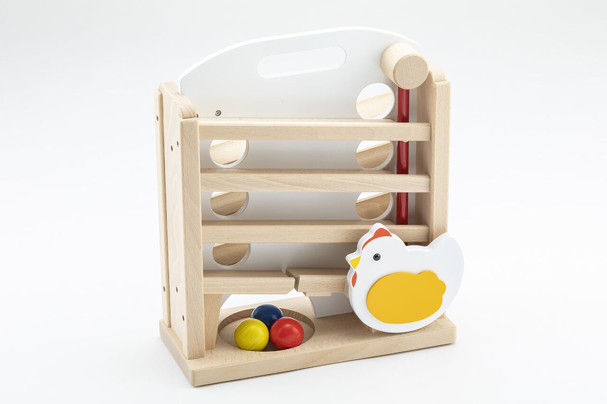 【美品】コイデ キンコンボール 木製玩具 スロープトイ 98-10 コイデ 木のおもちゃ ボールスロープ クーゲルバーン ニワトリ