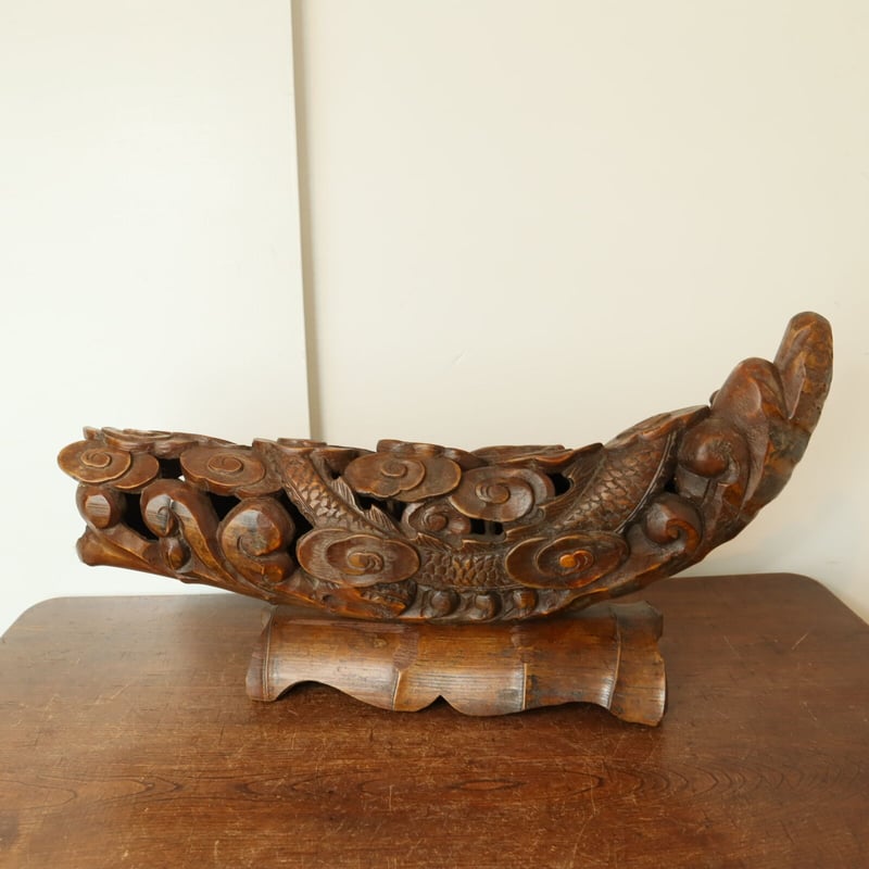 A001【竹細工】 古竹 竹根透彫 雲龍 | 中国美術・茶器 花葉