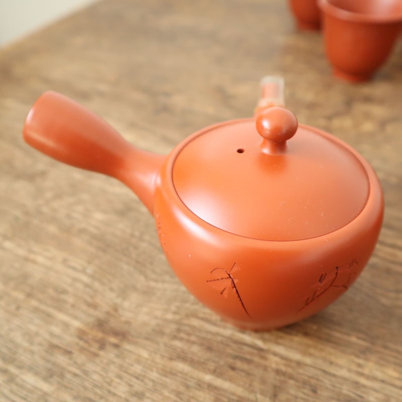 A009【茶器】 煎茶 常滑焼 月荘造 朱泥 7点揃 | 中国美術・茶器 花葉
