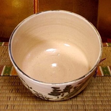 粟田焼　雲林院寶山(二十代）昭行 作　滝絵　茶碗　共箱　無傷　保証。