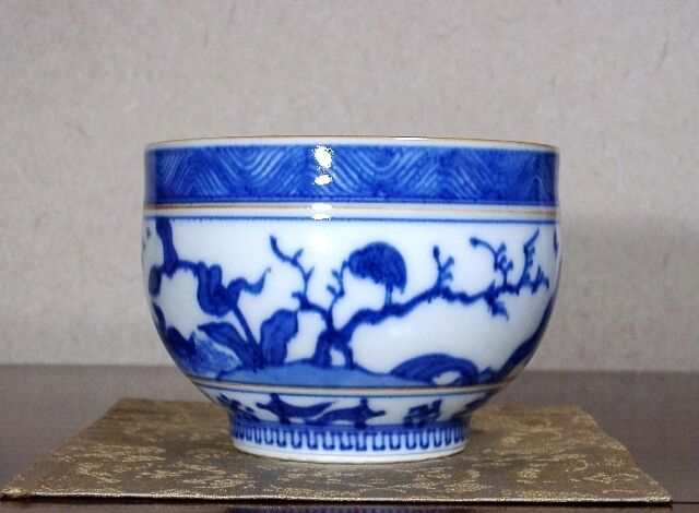 京焼・清水焼 大丸北峰（二代）作 倣祥瑞 鳥画 茶碗 無傷 箱合