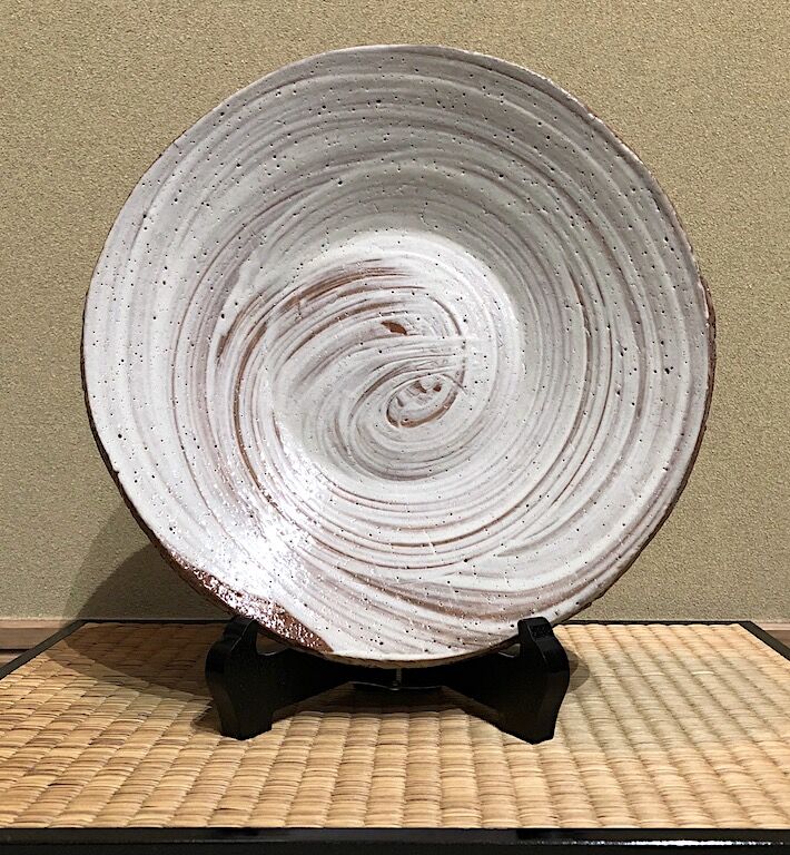 東陶会 紅椿窯 安原喜明作 刷毛目手造 皿 在銘共箱 無傷保証 古物 