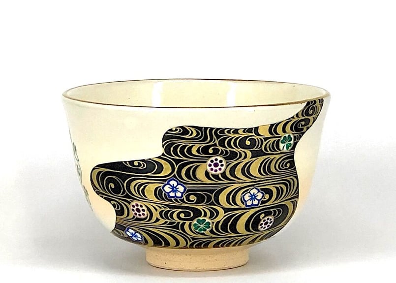 京焼・清水焼　限定販売「ガラシャの白詰草」茶碗　共箱　新品。 京焼・清水焼限定販売「ガラシャの白詰草」茶碗共箱新品。
