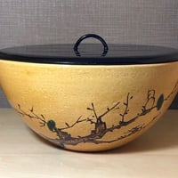 京焼・清水焼 初代村田陶苑作 染付色絵獅子六角鉢 1963年作