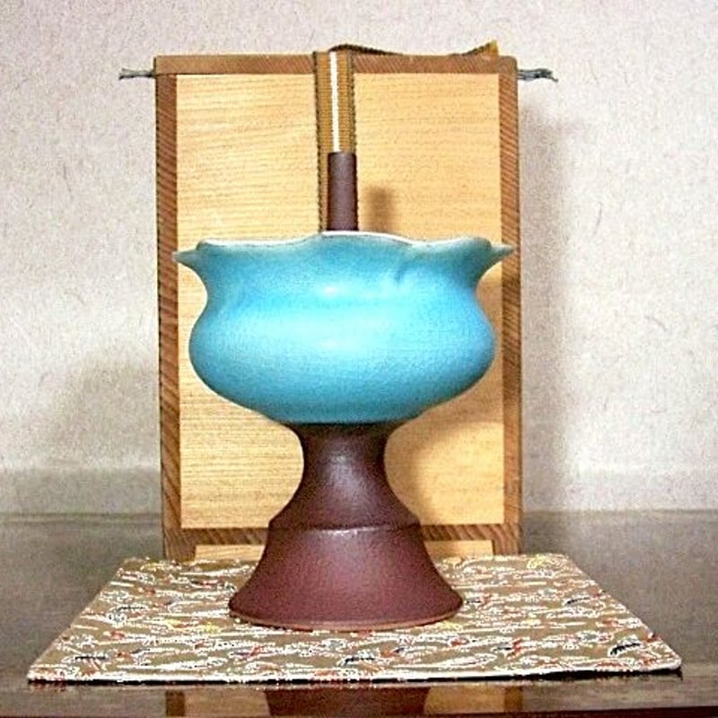 京焼・清水焼 三浦直人 作 トルコ青釉 香炉 無傷 共箱 保証。 | STORES