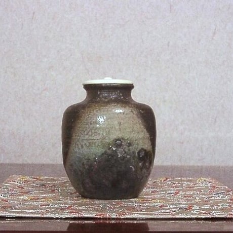 伊賀焼　小川得斎作　伊賀茶入　無傷　箱合　共仕覆　古物。
