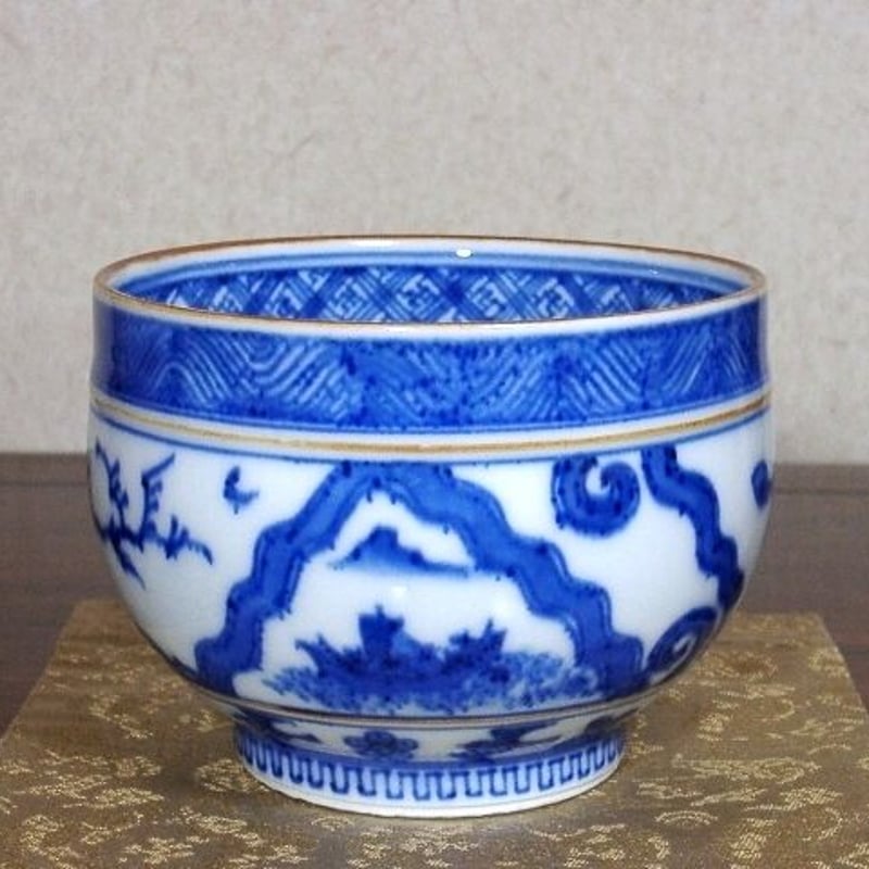京焼・清水焼 大丸北峰（二代）作 倣祥瑞 鳥画 茶碗 無傷 箱合