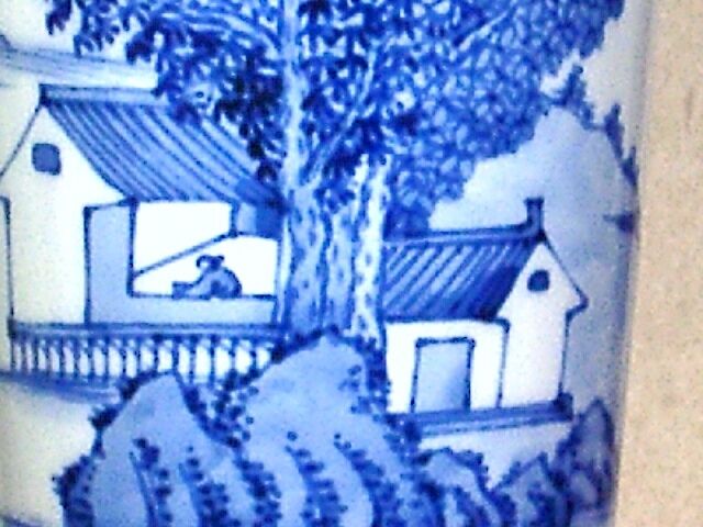 京焼・清水焼 大丸北峰（初代）作 青華山水図 花瓶 無傷 共箱 保証