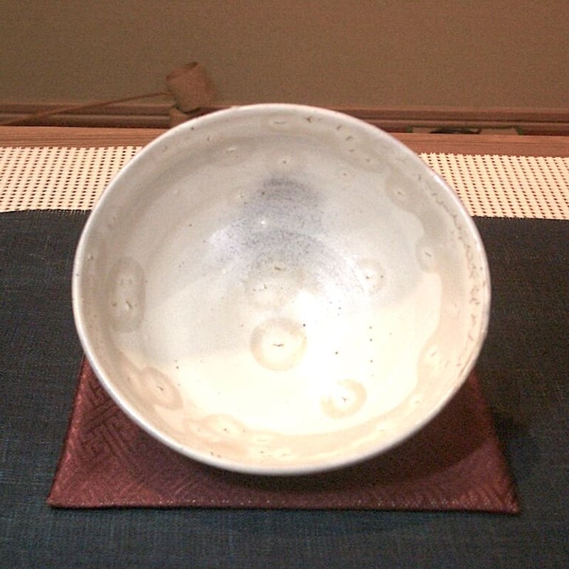 九谷焼 梅山窯 中村梅山作 雨漏手 茶碗 無傷 共布・共箱 古物