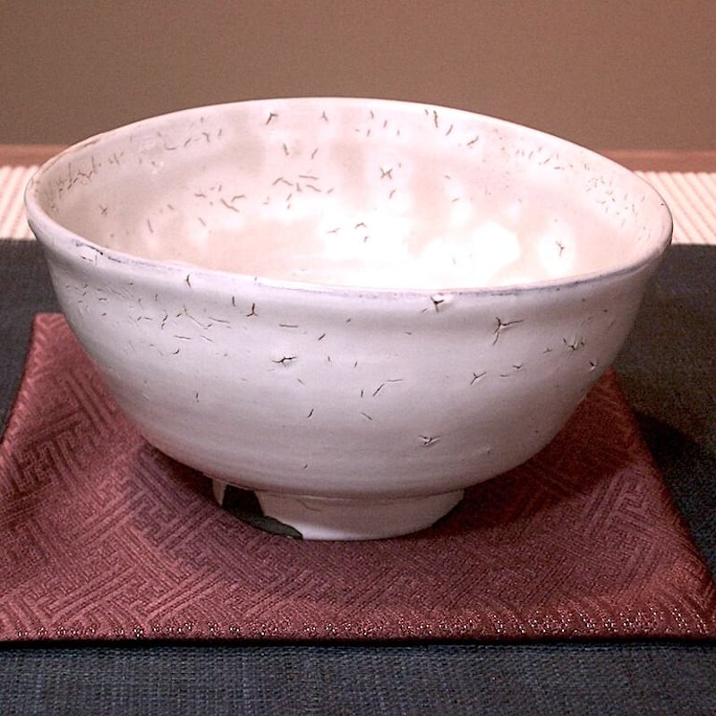 九谷焼 梅山窯 中村梅山作 雨漏手 茶碗 無傷 共布・共箱 古物